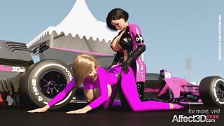Lesbian futanari babes having coitus in a sportcar the racing world